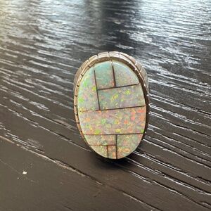 Vintage Sterling Silver Opal Ring Chunky Heavy